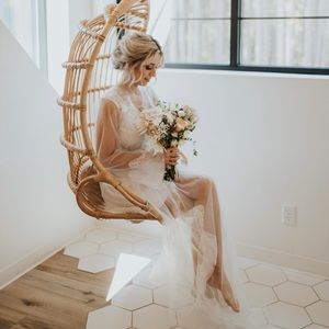 Long Lace Bridal Robe + Satin Slip Dress (2 pieces)